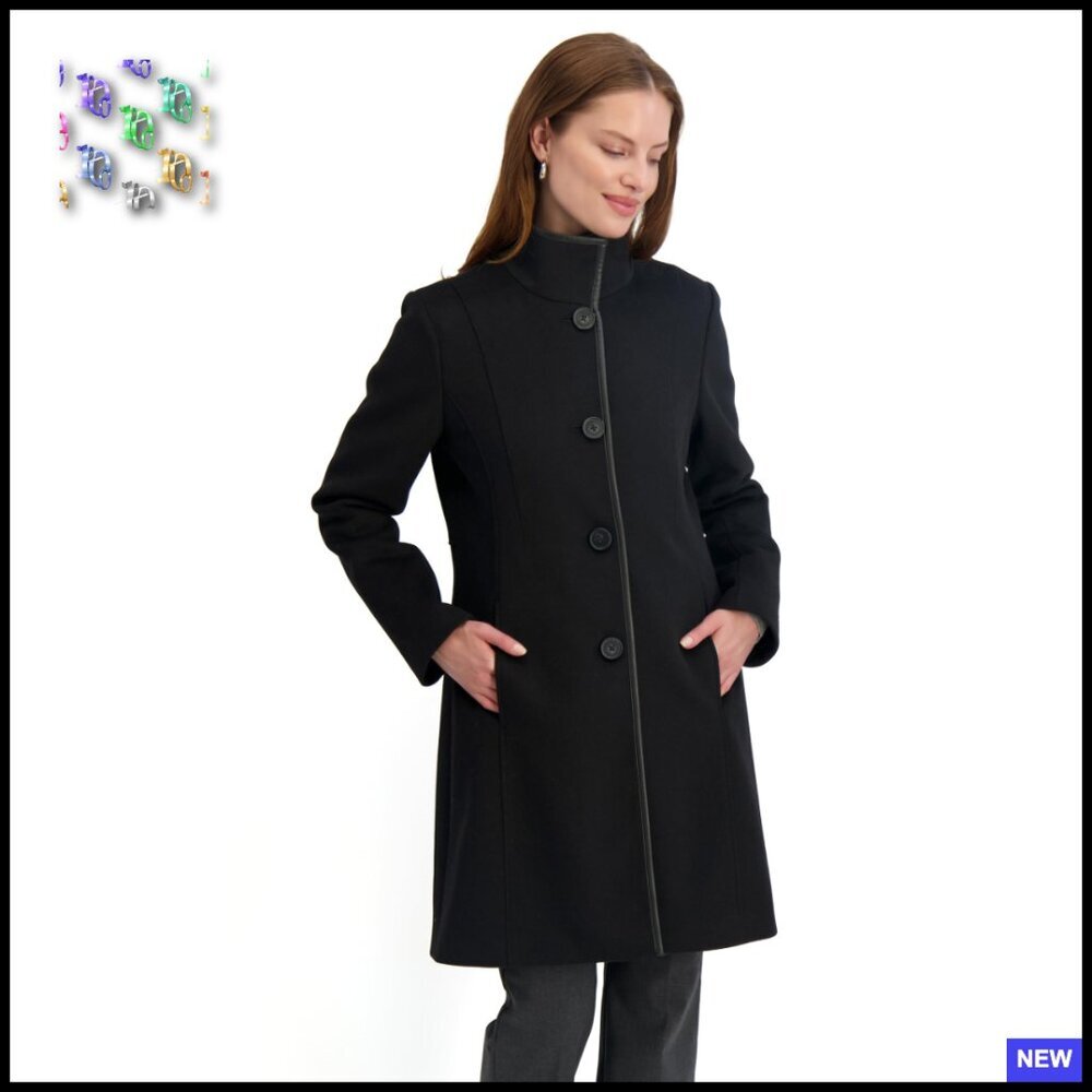 Slim Fit Wool Blend Walker Coat Elegant Classic Overcoat With PU Trim